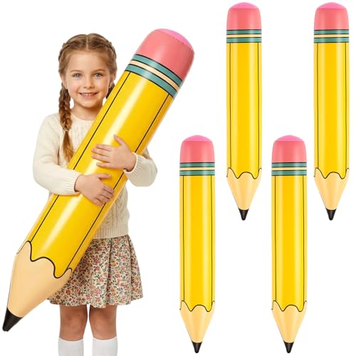 YOTHORN 4 Pcs 27 Inch Inflatable Pencils Large Inflatable Crayons Blow Up Pencil Graduation Party Decoration Welcome Back to School Pencil Balloons for Classroom Garden Birthday Party Decorations