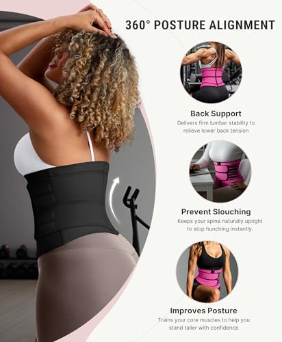 Image of FeelinGirl Waist Trainer for Women Belly Fat Long Torso Sauna Workout 2 Belt With Zipper 7 Steel Bones Corset