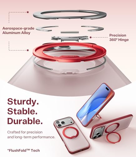 Image of TORRAS 360 Magnetic Stand for iPhone 17 Pro Max Case, [Fit for MagSafe] [4X Military-Grade Protection] Slim Case for iPhone 17 Pro Max, 6.9 inch, Translucent Burgundy Red, Ostand O3 Fitness Series