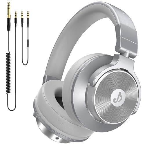 Image of Wired Over Ear Headphones, Studio Monitor & Mixing DJ Headphones with 50mm Neodymium Drivers and 1 /4 to 3.5mm Jack for Guitar AMP Podcast Piano Keyboard (Silver)