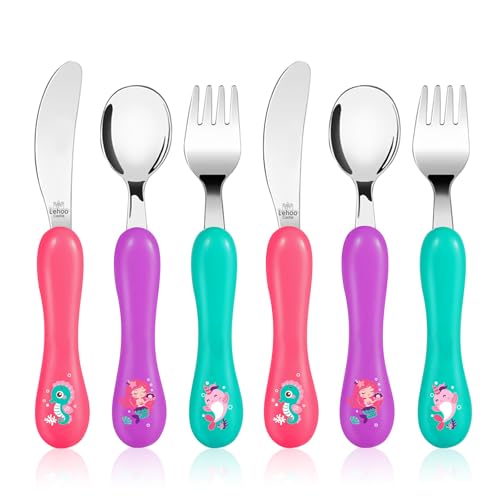 Lehoo Castle Toddler Cutlery, 6pcs Stainless Steel Kids Children's Cutlery for Girls, Incudes 2 x Spoons, 2 x Forks, 2 x Knives