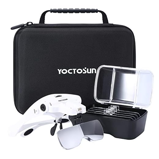 YOCTOSUN Magnifying Glasses with Light, Head Mount Magnifier with 5 Lenses, Headband, Storage Case, Hands Free LED Lighted Head Magnifying Visor for Close Work Hobby Crafts