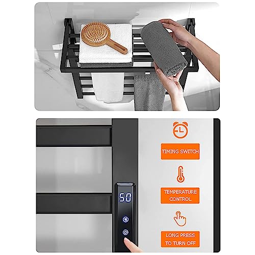 Sèche-serviette électrique mural programmable avec étagère rabattable 6 barres