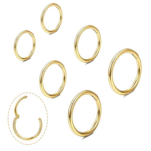 Small Gold Hoop Earrings, Lightweight 14K Gold Plated Huggie Hoop Earrings for Cartilage Helix Tragus, Hypoallergenic Earrings for Women Men, Tiny Thin Hoops Surgical Steel Endless Hoops Earrings 6-10 mm