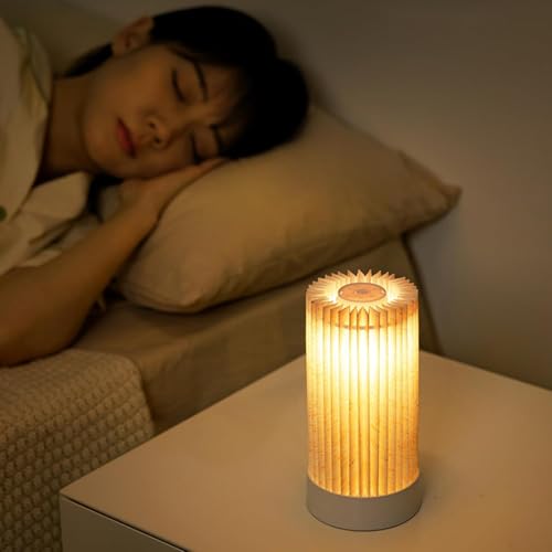 Image of NYRWANA Table Lamp | 1200mAh Battery | Home Decor, Lamp, Lamps for Living Room & Study, Umbrella Design, Stepless Dimming, 3 Colour Touch Control, USB-C Charging & Foldable (White)