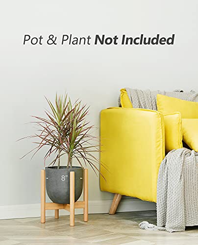 Image of Mkono Plant Stand Mid Century Wood Flower Pot Holder (Plant Pot NOT Included) Modern Potted Stand Indoor Display Rack Rustic Decor, Up to 8 Inch Planter, Natural