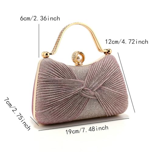 Evening Bag for Women Shiny Pleated Wedding Purse with Chain Round Pearl Clasp Handbag Top Handle Shoulder Formal Purse2