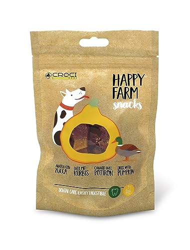 Croci Happy Farm - Premio masticativo per cani, snack cane naturale, alimento complementare proteico con verdure, Anatra e Zucca, 80g
