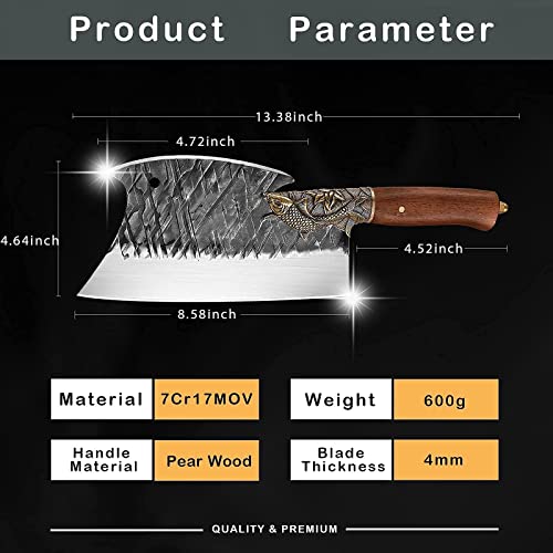 Meat Cleaver, Double Blades Bone Cutting Chopping Cleaver, High Carbon Steel Meat Cleaver, Heavy Duty Butcher Cleaver With Sheath Gift Box For Kitchen Restaurant Christmas Day, Xmas, New Year #TOP6