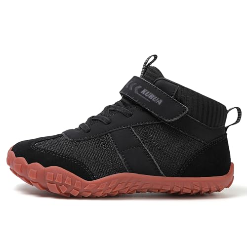 Image of KUBUA Kids High Top Barefoot Shoes Boys Girls Minimalist Zero Drop Sneakers | Wide Toe Box, Padded Collar for Ankle Support, Non-Slip, Hiking, Tennis, Walking, School, Wrestling, Gym, Little Kid, Big Kid