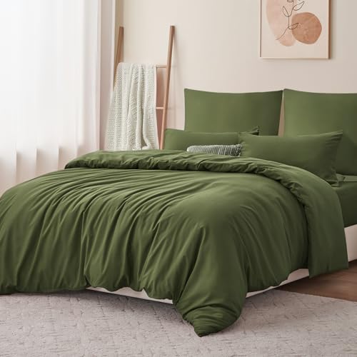 RUIKASI Bettwäsche 200x220 Grün 3teilig - Olivgrün Mikrofaser Bettwäsche-Sets Oeko-TEX… – Ansicht 2