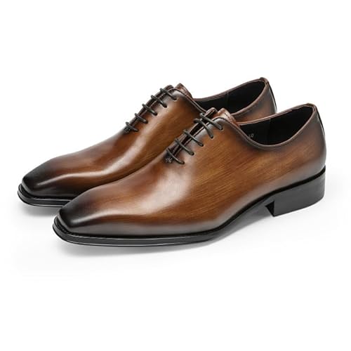 LSIGHTUS Men’s Elegant Leather Tuxedo Dress Shoes, Non-Slip Orthopedic Business Lace Up Classic Formal Shoes for Men Comfortable Office Work Footwear Durable Brown