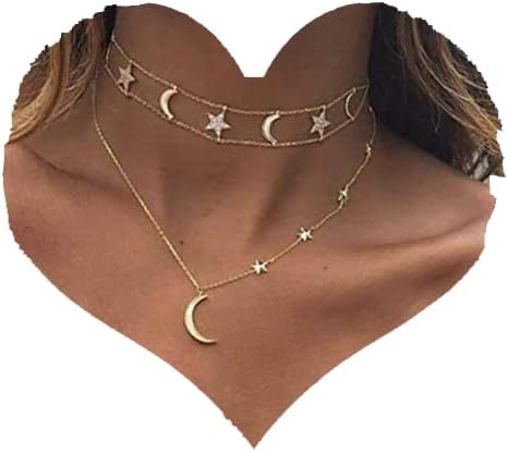 Bohemia Gold Moon and Stars Necklace for Women Fashion Gold Choker Necklace Delicate Moon Stars Jewellery for Women and Girls