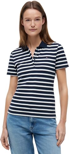Tommy Hilfiger Maglietta Polo Maniche Corte Donna Slim Fit, Multicolore (Dark Night Navy/Ecru STP), XS