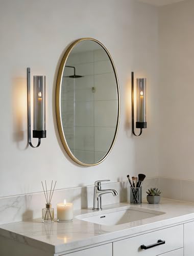 Miniatura 3 de Sziqiqi Soporte Para Velas Candelabros De Pared: Soporte Para Vela De Pared Negro Metal Con Vidrio Ahumado Para Decoración De Pared Sala De Estar - 2 Piezas