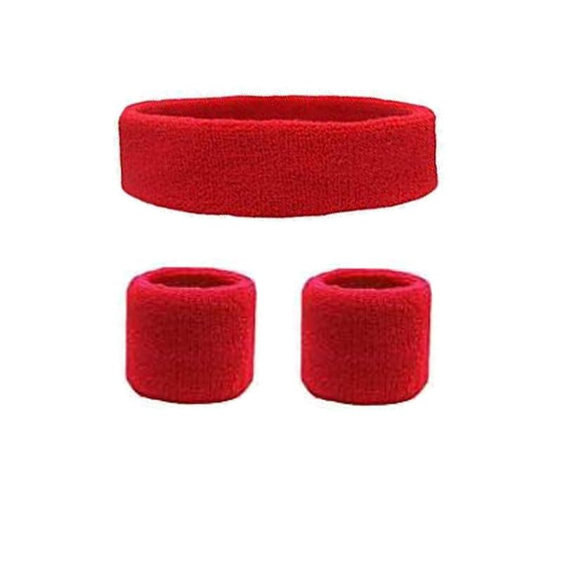 CARE N TOUCH Gym Wristband & Headband Combo for Men and Women - Sports Wristband & Headband for Workout & Running, Breathable, Non-Slip Sweat Head Bands for Long Hair (RED)