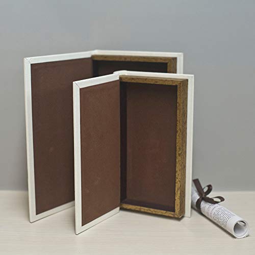 Nc Decorative Books With White Faux Leather Woodon Book Box For Decoration Display Cafe Hotel Home Bookshelf Use Fashion Storage Box (Set Of 2: C104, Large+Small) #TOP2