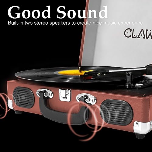 Image of CLAW Stag Portable Vinyl Record Player Turntable with Built-in Stereo Speakers (Pink)