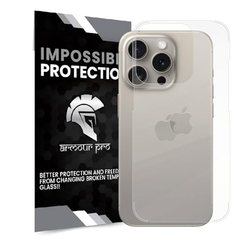 Image of ArmourPro Back Screen Protector for iPhone 15 Pro, Premium Ultra Thin TPU Back Membrane Guard, Bubble-Free, Edge to Edge Coverage, Fingerprint Friendly | Crystal Clear, 1 Pack