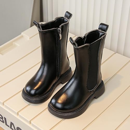 Girls Mid Calf Boots Side Zipper Knee High Boots Fall Winter Fashion Faux Leather Water Resistant Riding Shoes2