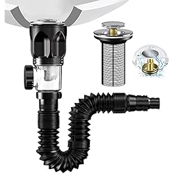 Kit Desague Fregadero Kit de Desagüe para Fregadero de Baño, Viafexna Kits Desague Lavabo con Tubo de Desagüe Flexible Retráctil y tapon lavabo Pop-Up, Resistente a Los Insectos y a Los Olores y Antiobstrucción
