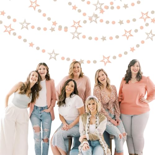 Image of Rose-Gold Peach Star Party-Decoration Garland Lasting Surprise | 52ft Twinkle Little Star Streamers,Girl Baby Bridal Shower Birthday Bachelorette Wedding Supplies Decor