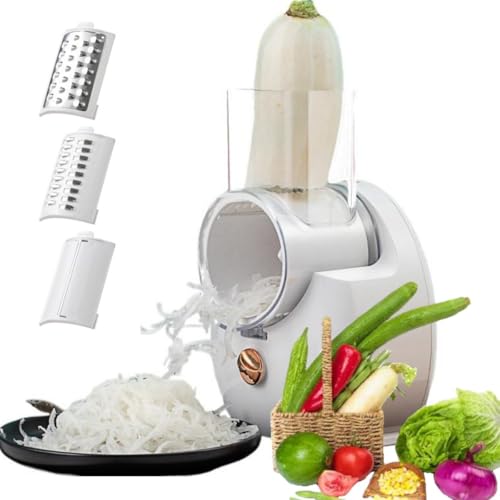 Auyyhui 電動野菜カッター・スライサー 千切りスライサー 回転式小型 3-in-1 調理器具 スライス・細千切り・千切り可能 多機能・取り外し可能 スライサーセット 約 17×17×29cm
