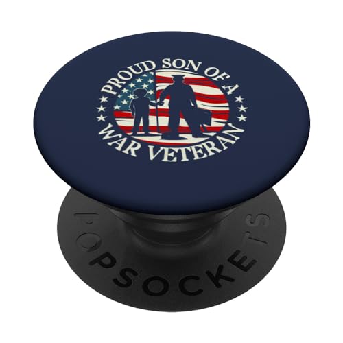 Silueta de soldado de bandera estadounidense de veterano orgulloso hijo de una guerra PopSockets PopGrip Intercambiable
