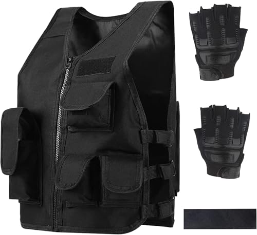 Gilet tactique pour enfants gilet de combat réglable de plein air équipé de gants