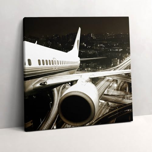 Peinture murale avion et ville - Grand tableaux 60x60cm décoration salon