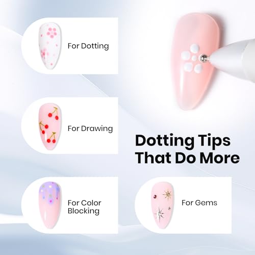Image of Beetles Nail Dotting Pen 4-in-1 Manicure Art Tools in Ballpoint Design with Size Marking and Pressing Head Double-end Nail Dotting Tool, Pefect for Dottings Painting Gems Chrome Powder DIY and Salon