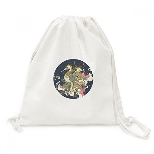 Sac à dos en toile Flower Japan ultra résistant à cordon motif Ukiyo-e