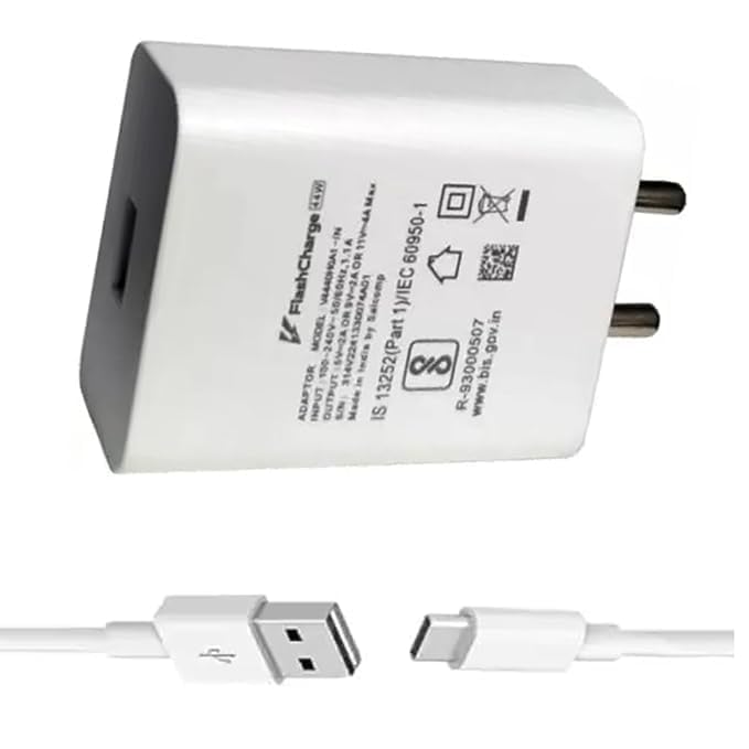 Image of Vivo Original 44W Flash Charger with USB to Type C Cable Compatible with Vivo V70FE, V70 Elite, V70, V60e, V50, V40e, Y05, Y400 Pro, Y31 Pro, Y51, Y11, Y21, X200, T5X, T4 Pro, T3, Y29, Y300, V29, V29e