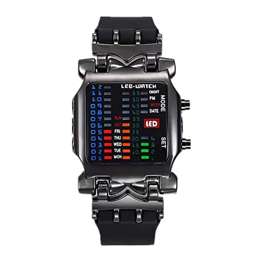 MINILUJIA Relógio digital masculino com visor de LED binário à prova d'água com pulseira de borracha, exclusivo, criativo, moderno, esportivo, uma peça, Preto, Digital