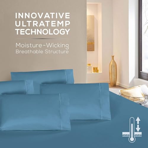 Image of Mueller Luxury 6 PC Full Size Bed Sheets, Super Soft, Deep Pocket up to 16 inch Full Size Sheets, Transfers Heat, Breathes Better, Hypoallergenic, Wrinkle-Resistant, Oeko-TEX, Denim
