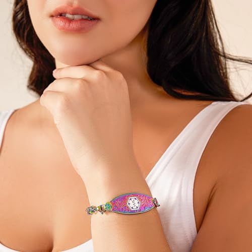 Divoti Custom Engraved Medical Alert ID Bracelets for Women | Filigree Medical ID Bracelet with Caduceus | 4-Line Personalized Emergency ID |Stainless Steel Rolo Chain4