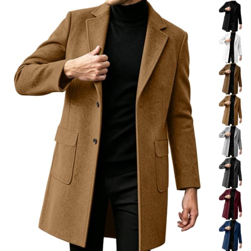 YRAETENM Mens Single Breasted Trench Coat Notch Lapel Long Casual Overcoat - image 1
