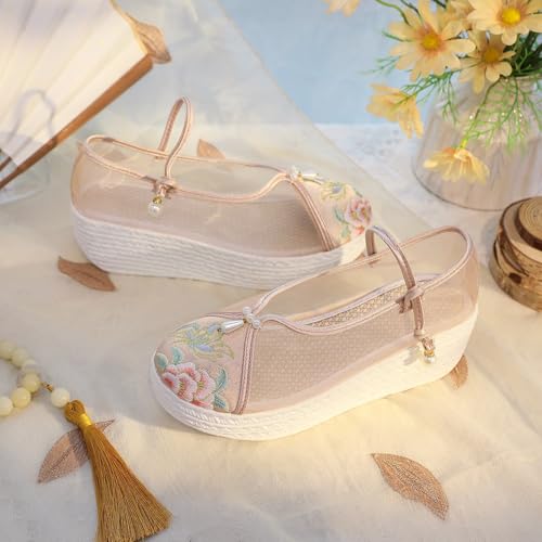 2025 Summer Breathable Mesh Floral Embroidery Shoes For Women Chinese Style Flatform Wedge Cheongsam Hanfu Shoes Lightweight Comfort Casual Ankle Strap Shoes2