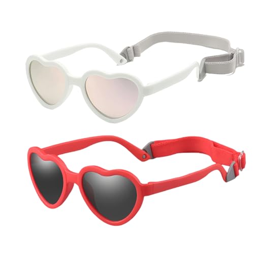 Image of Baby Heart Sunglasses with Strap Flexible Polarized Heart Shaped Sunglasses for Toddler Newborn Ages 0-24 Months