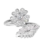 OIDIMS Dainty Flower Ring for Women Sparkling Crystal Cubic Zirconia Elegant Floral Leaf Wrap Finger Band Wedding Rings Engagement Promise Ring Bands Comfort Fit Fashion Jewelry