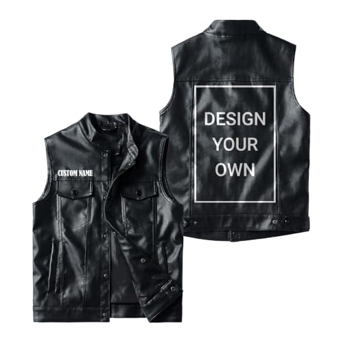 Custom Name, Logo Front & Back Motorcycle Club Vest, Personalized Men's PU Leather Motorcycle Biker Vest Jacket