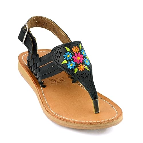 Colores De Mexico Mx Mexican Leather Sandals With Embroidered Flowers For Women cover
