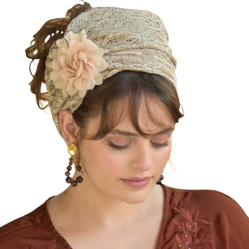 Vanilla Stunning Lace Flower Headband Bandana, Tichel, Head Covering, Scarf, Half Coveing, Pre-tied, Loss Hair, Chemo, Tichel,