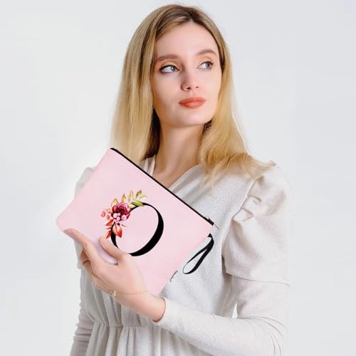 Image of Vavabox A-Z Personalized Makeup Bag, Birthday Gifts for Women Mom, Gifts for Best Friend, Bride Bridesmaid Cosmetic bag (O, 06-Pink)