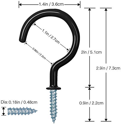 Waterluu 20 Pack 2.9 Inch Heavy Duty Ceiling Hooks Plant Hooks Vinyl Coated Screw-In Wall Hooks, Kitchen Hooks, Cup Hooks Great For Indoor & Outdoor Use（20 Black #TOP1