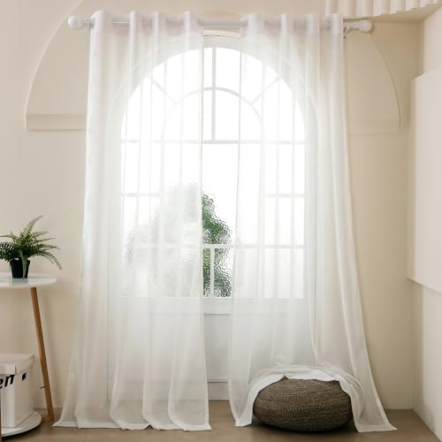 Image of Story@Home Sheer Curtains 8 Feet Long Set of 1 | Net Semi Transparent Curtain | Solid Printed | Semi Long Door Curtain for Living Room, Bedroom | (118 X 242 cm, Off White)