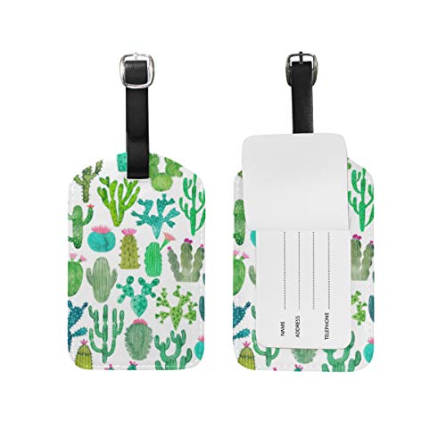 Etiqueta de bagagem aquarela cacto bolsa de couro PU bolsa viagem etiqueta bagagem conjunto 2 peças