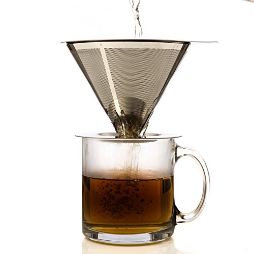 One Cup Coffee Maker by HouseBasics, Pour Over Coffee Dripper made with Stainless Steel Micro Mesh, Filterless, Reusable