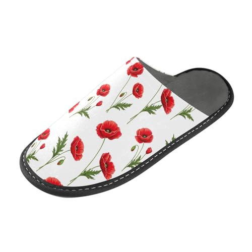 ODAWA Red Poppy Flowers Grandma Memory Foam House Shoe, Mens Slip On House Shoes Size 4-52