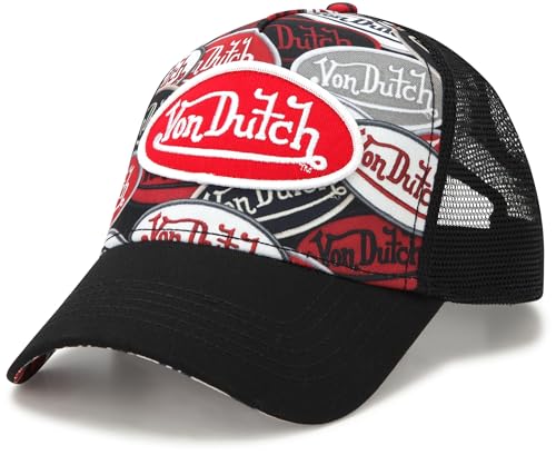 Image of Von Dutch Monogram Trucker Cap - Retro Snapback Cap for Men and Women - Adjustable Snap Fit Panel, Mesh Rear, Curved Bill